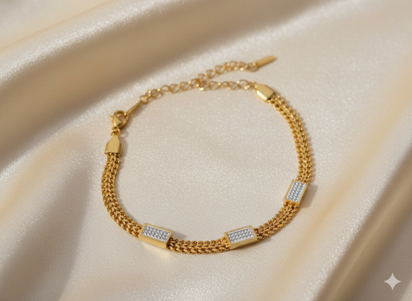 Gold Braided Crystal Bar Bracelet