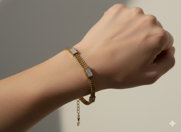 Gold Braided Crystal Bar Bracelet