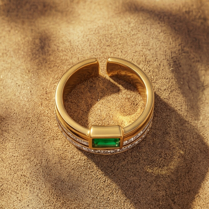 Emerald Glow Gold Ring