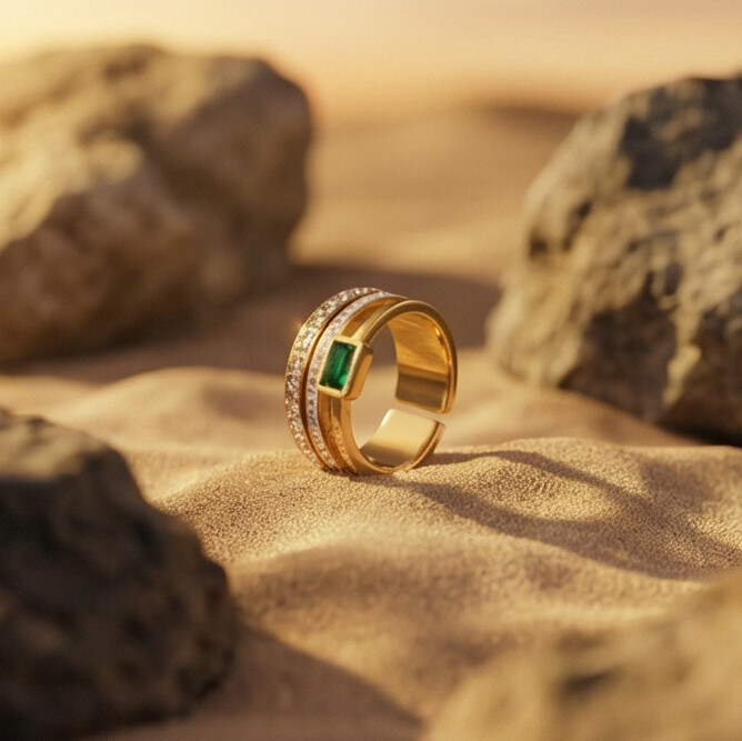Emerald Glow Gold Ring