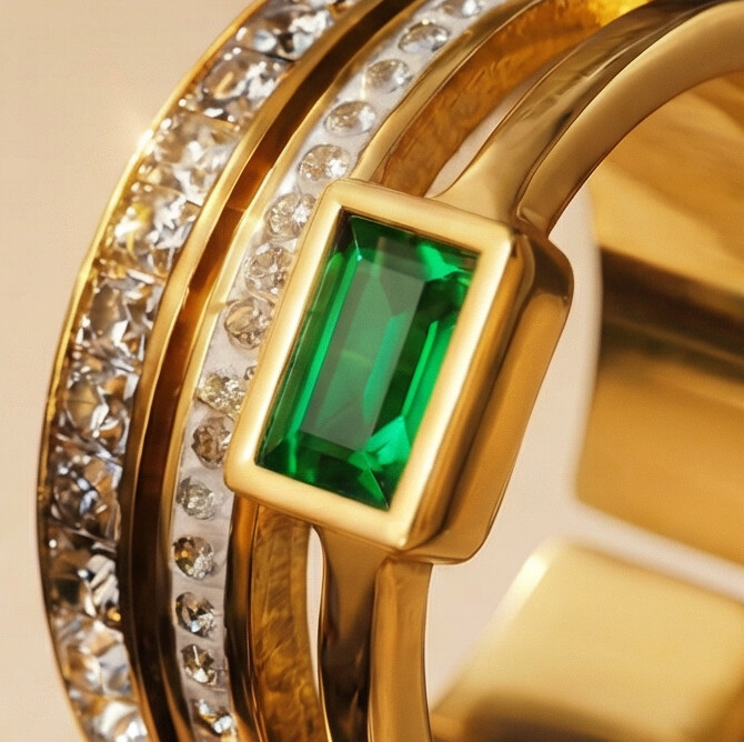Emerald Glow Gold Ring