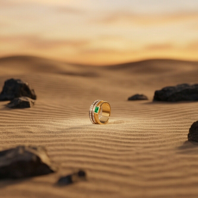 Emerald Glow Gold Ring
