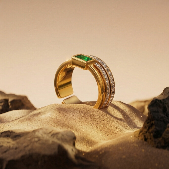 Emerald Glow Gold Ring