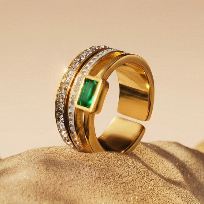 Emerald Glow Gold Ring