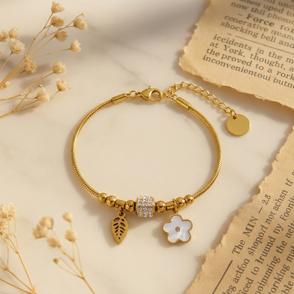 Gold Charm Bracelet with Crystal Stones