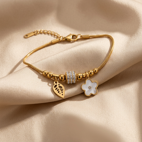 Gold Charm Bracelet with Crystal Stones