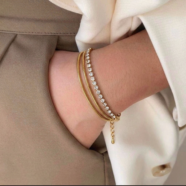 Gold & Diamond-Tone Triple Strand Bracelet